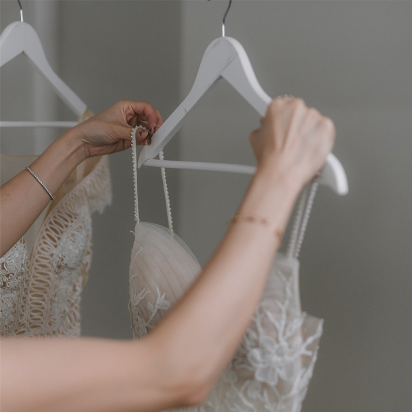 Hanging wedding dress